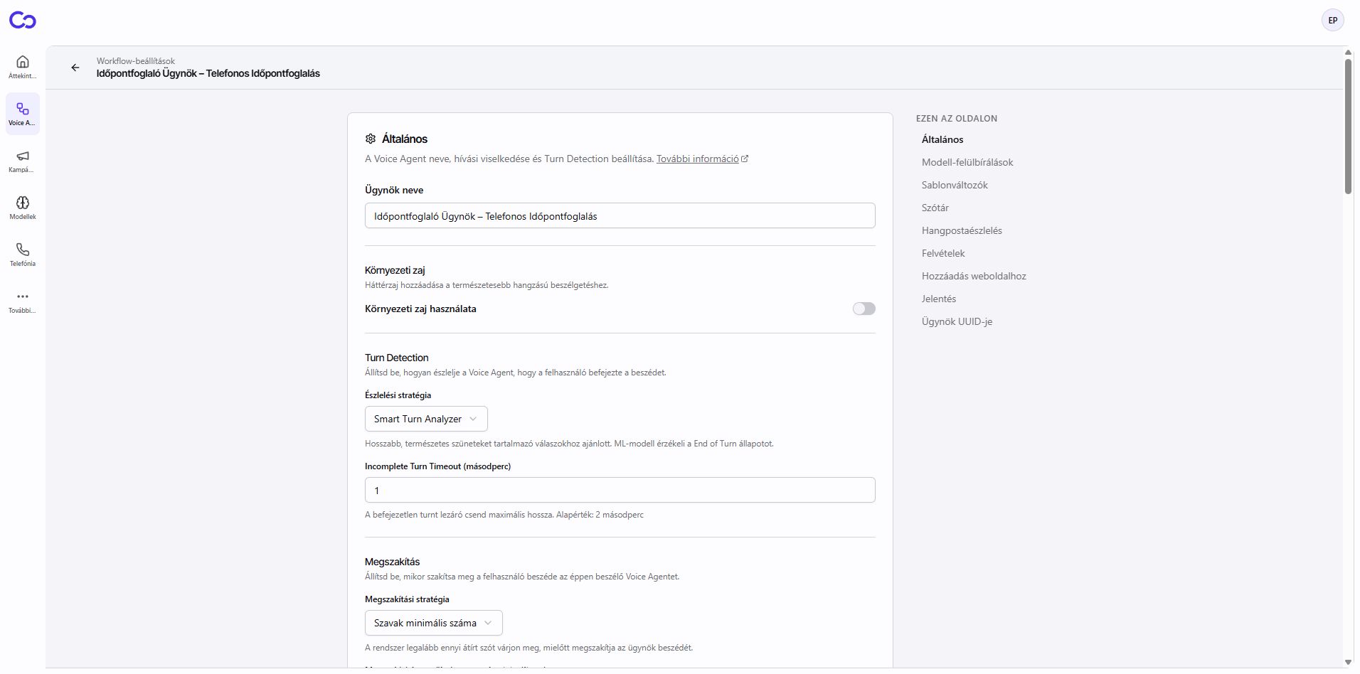 Open agent settings