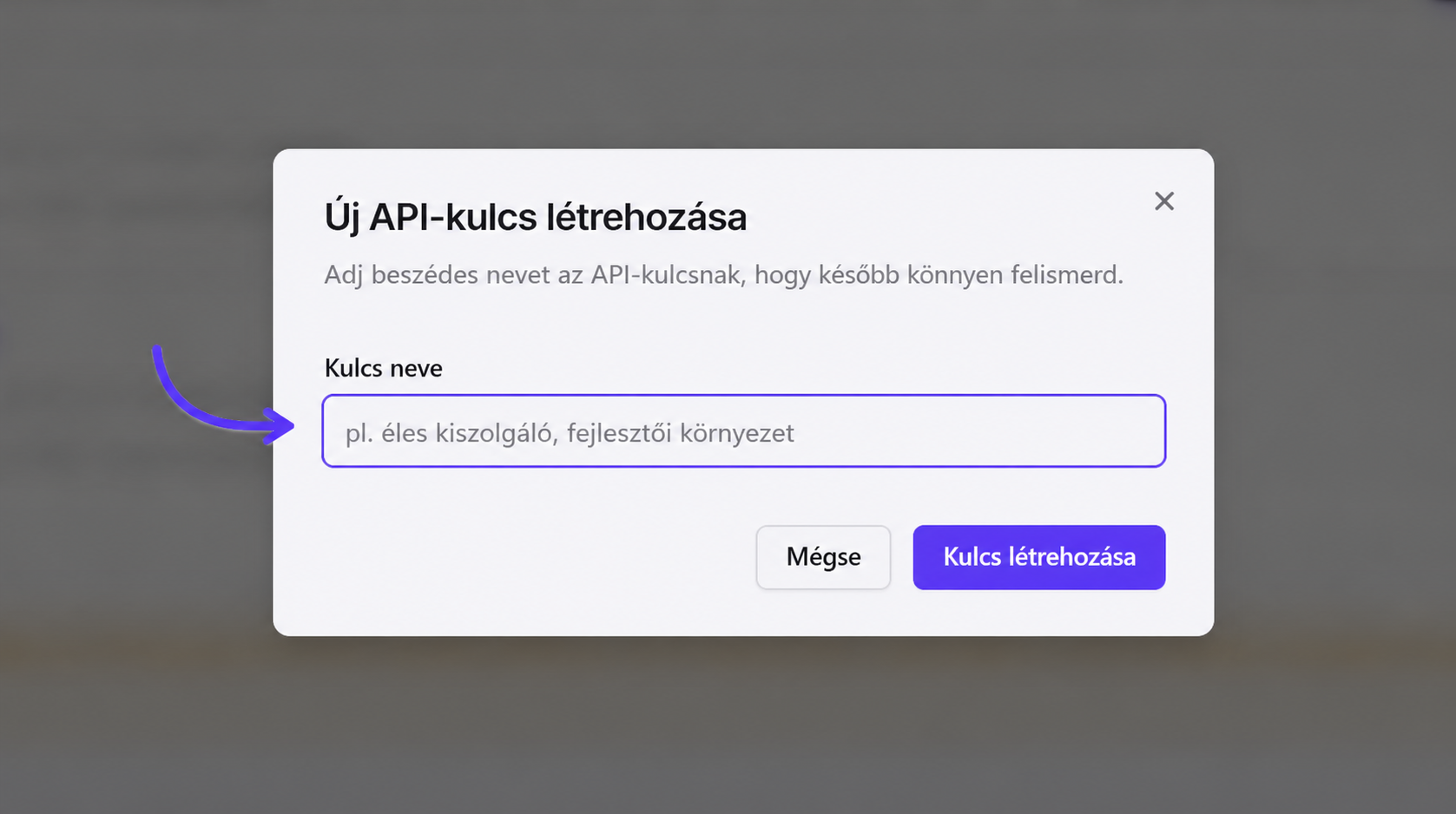 Új API-kulcs létrehozása